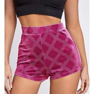 High waisted pink velvet sparkle booty shorts festival rave xs and small